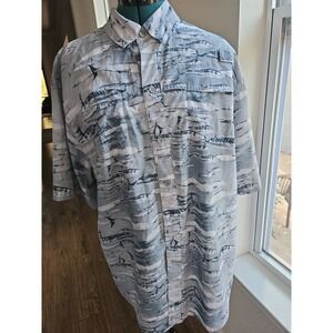 Reel Legends Fishing Shirt Mens XL Blue Fish Print Vented Short Sleeve Mariner N